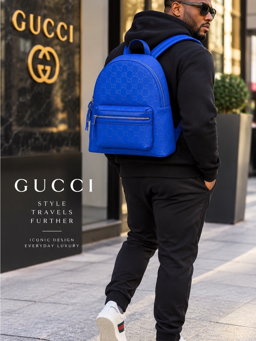 NWT Gucci Royal Blue Embossed GG Medium Backpack